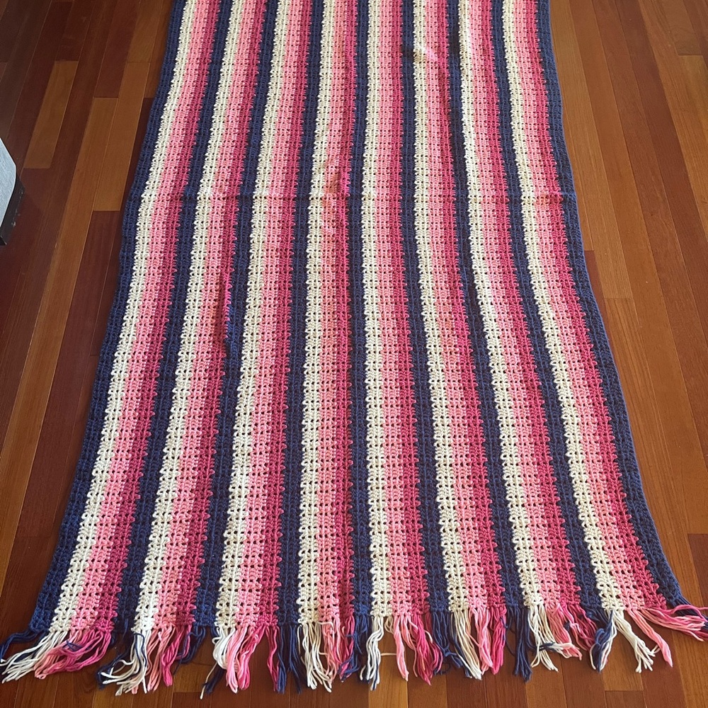 Striped Pink and Blue Crochet Blanket